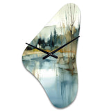 Summer Lake Landscape Illustration V - Asymmetric Metal Wall Clock