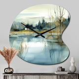 Summer Lake Landscape Illustration V - Asymmetric Metal Wall Clock