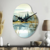 Summer Lake Landscape Illustration V - Asymmetric Metal Wall Clock