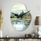 Summer Lake Landscape Illustration V - Asymmetric Metal Wall Clock