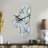 Chinoiserie With Birds and Peonies XIV - Asymmetric Metal Wall Clock