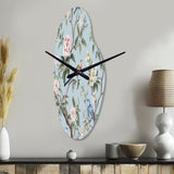 Chinoiserie With Birds and Peonies XIV - Asymmetric Metal Wall Clock