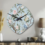Chinoiserie With Birds and Peonies XIV - Asymmetric Metal Wall Clock