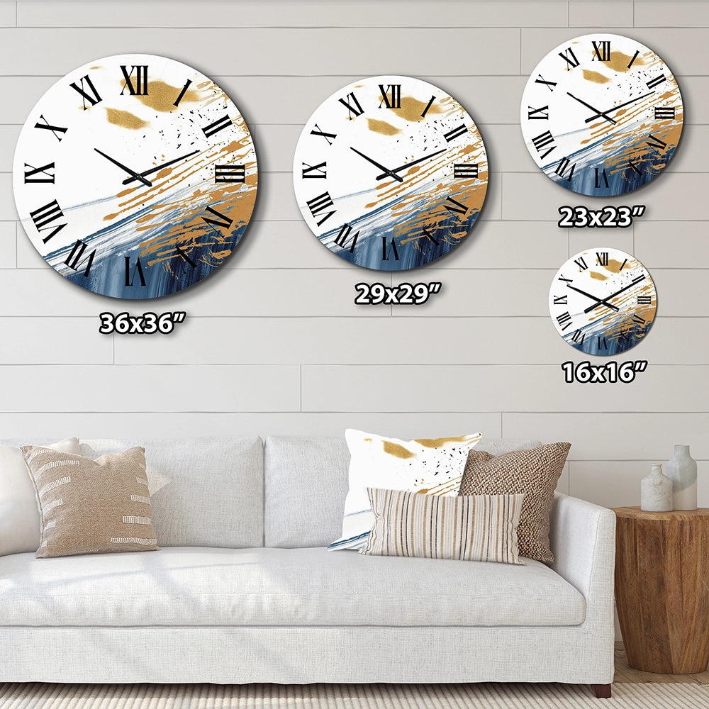 Dark Blue and Gold Abstract V - Abstract Metal Wall Clock