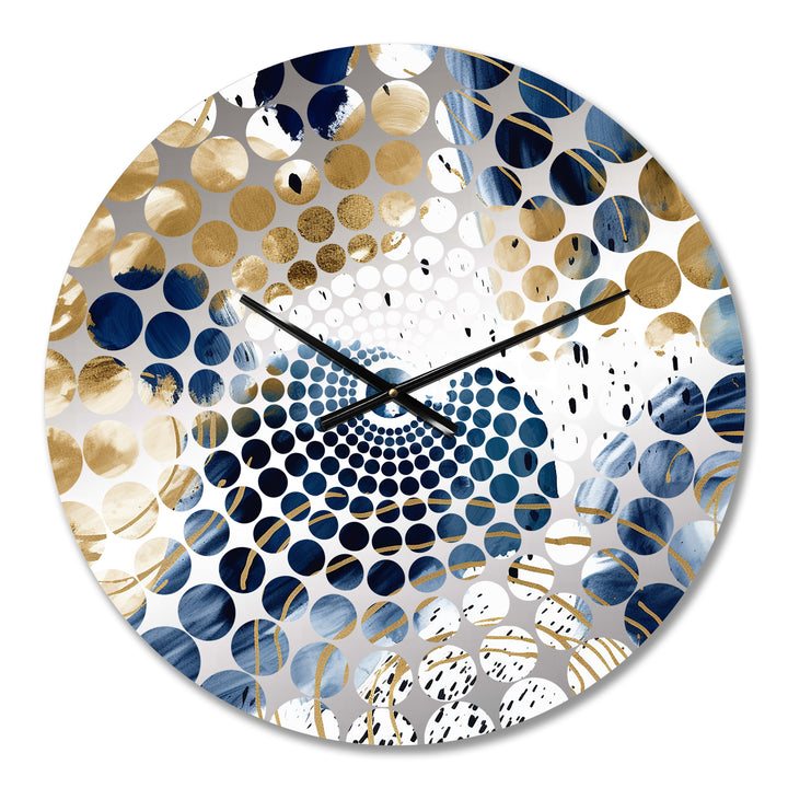 Abstract Pattern With Blue &amp; Golden Textures II - Abstract Metal Wall Clock