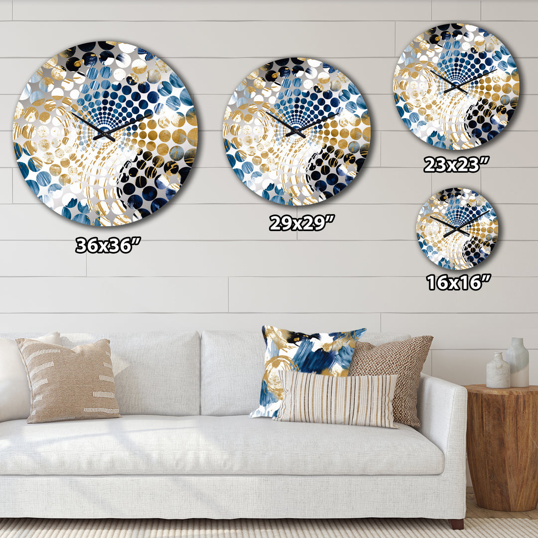 Abstract Pattern With Blue &amp; Golden Textures VIII - Abstract Metal Wall Clock