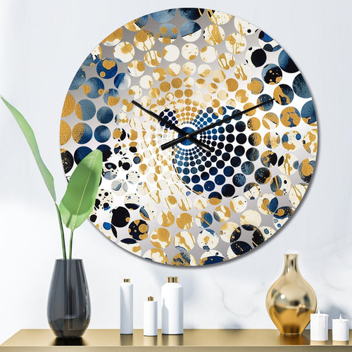 Abstract Pattern With Blue & Golden Textures XXIV - Abstract Metal Wall Clock
