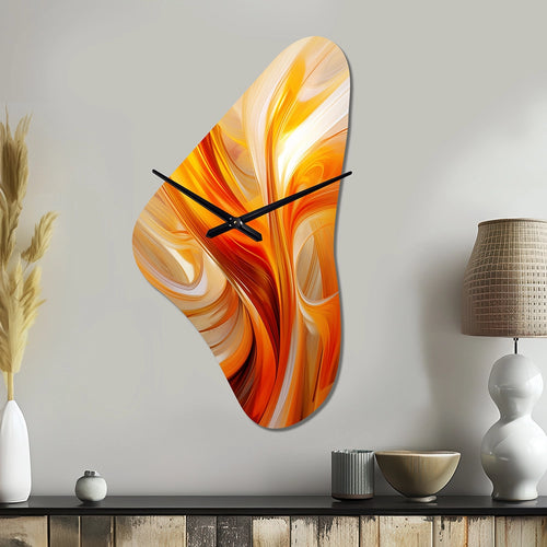 Orange Abstract Warm Fractal Design VII - Asymmetric Metal Wall Clock