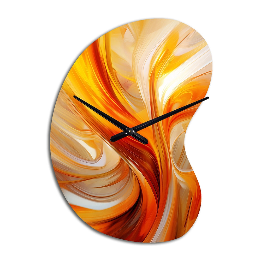 Orange Abstract Warm Fractal Design VII - Asymmetric Metal Wall Clock