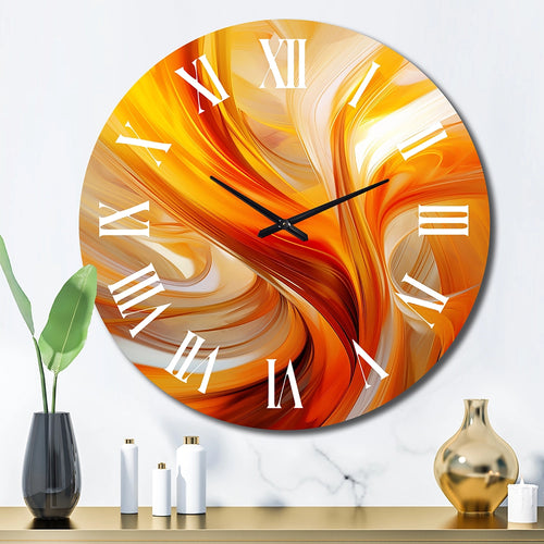 Orange Abstract Warm Fractal Design VII - Abstract Metal Wall Clock