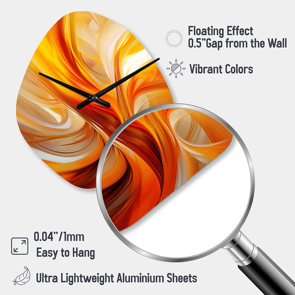 Orange Abstract Warm Fractal Design VII - Asymmetric Metal Wall Clock