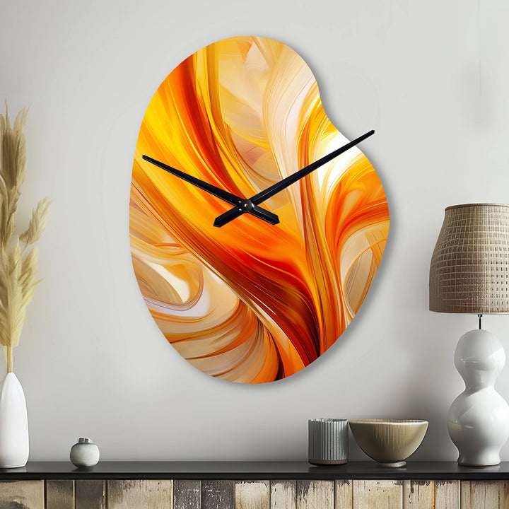 Orange Abstract Warm Fractal Design VII - Asymmetric Metal Wall Clock
