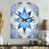 Turquoise and White Fractal Flowers I - Asymmetric Metal Wall Clock