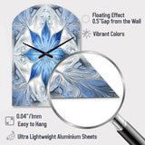 Turquoise and White Fractal Flowers I - Asymmetric Metal Wall Clock
