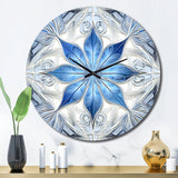 Turquoise and White Fractal Flowers I - Abstract Metal Wall Clock