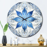 Turquoise and White Fractal Flowers I - Abstract Metal Wall Clock