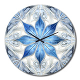 Turquoise and White Fractal Flowers I - Abstract Metal Wall Clock