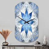 Turquoise and White Fractal Flowers I - Asymmetric Metal Wall Clock