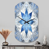 Turquoise and White Fractal Flowers I - Asymmetric Metal Wall Clock