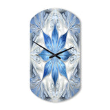 Turquoise and White Fractal Flowers I - Asymmetric Metal Wall Clock