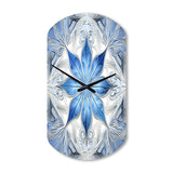 Turquoise and White Fractal Flowers I - Asymmetric Metal Wall Clock
