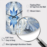 Turquoise and White Fractal Flowers I - Asymmetric Metal Wall Clock