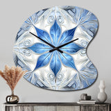 Turquoise and White Fractal Flowers I - Asymmetric Metal Wall Clock