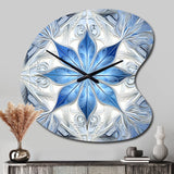 Turquoise and White Fractal Flowers I - Asymmetric Metal Wall Clock