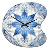 Turquoise and White Fractal Flowers I - Asymmetric Metal Wall Clock