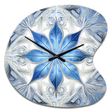 Turquoise and White Fractal Flowers I - Asymmetric Metal Wall Clock