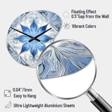 Turquoise and White Fractal Flowers I - Asymmetric Metal Wall Clock