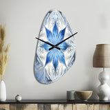Turquoise and White Fractal Flowers I - Asymmetric Metal Wall Clock