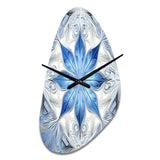 Turquoise and White Fractal Flowers I - Asymmetric Metal Wall Clock