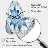 Turquoise and White Fractal Flowers I - Asymmetric Metal Wall Clock