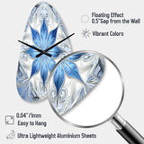 Turquoise and White Fractal Flowers I - Asymmetric Metal Wall Clock