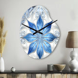 Turquoise and White Fractal Flowers I - Asymmetric Metal Wall Clock
