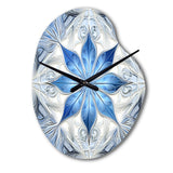 Turquoise and White Fractal Flowers I - Asymmetric Metal Wall Clock