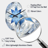 Turquoise and White Fractal Flowers I - Asymmetric Metal Wall Clock