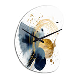 Landscape of Dark Blue and Gold Strokes III - Asymmetric Metal Wall Clock