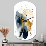 Landscape of Dark Blue and Gold Strokes III - Asymmetric Metal Wall Clock