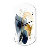 Landscape of Dark Blue and Gold Strokes III - Asymmetric Metal Wall Clock