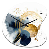Landscape of Dark Blue and Gold Strokes III - Asymmetric Metal Wall Clock