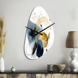 Landscape of Dark Blue and Gold Strokes III - Asymmetric Metal Wall Clock