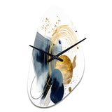 Landscape of Dark Blue and Gold Strokes III - Asymmetric Metal Wall Clock