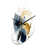 Landscape of Dark Blue and Gold Strokes III - Asymmetric Metal Wall Clock