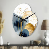 Landscape of Dark Blue and Gold Strokes III - Asymmetric Metal Wall Clock