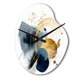 Landscape of Dark Blue and Gold Strokes III - Asymmetric Metal Wall Clock
