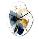 Landscape of Dark Blue and Gold Strokes III - Asymmetric Metal Wall Clock