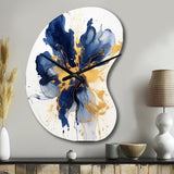 Dark Blue and Gold Strokes I - Asymmetric Metal Wall Clock