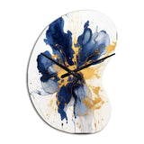 Dark Blue and Gold Strokes I - Asymmetric Metal Wall Clock